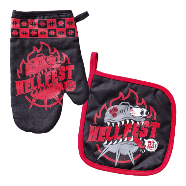 Oven mitt and potholder Set "Hell of a cook !"