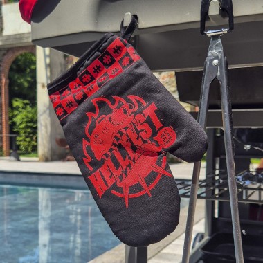 Oven mitt and potholder Set "Hell of a cook !"