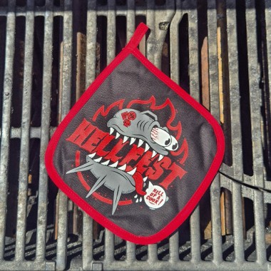 Oven mitt and potholder Set "Hell of a cook !"